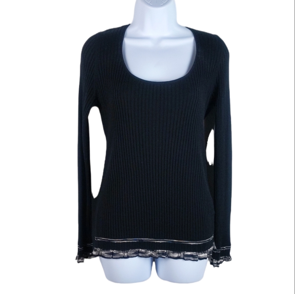 Missoni Wool and Viscose Black Lettuce Hem Ribbed Sweater, 10
